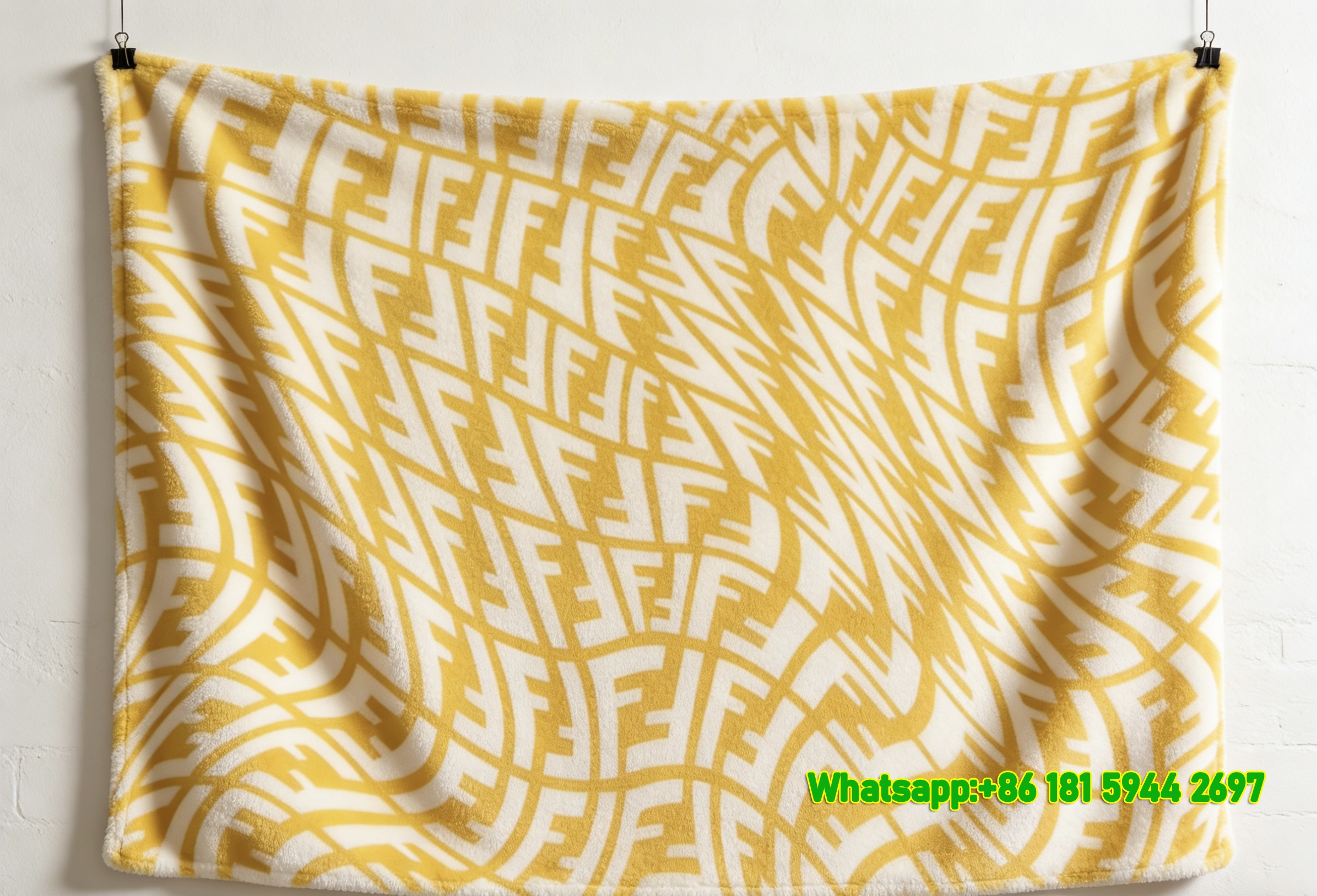 Fendi Yellow Vertigo Monogram Flannel Throw Blanket IMG_9594